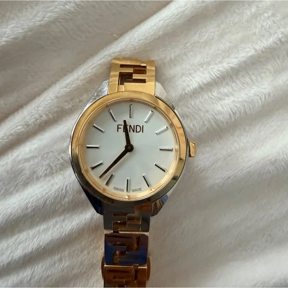 Fendi Two-Tone Gold and Silver Women's Bracelet Watch with White Dial - Picture 3 of 5